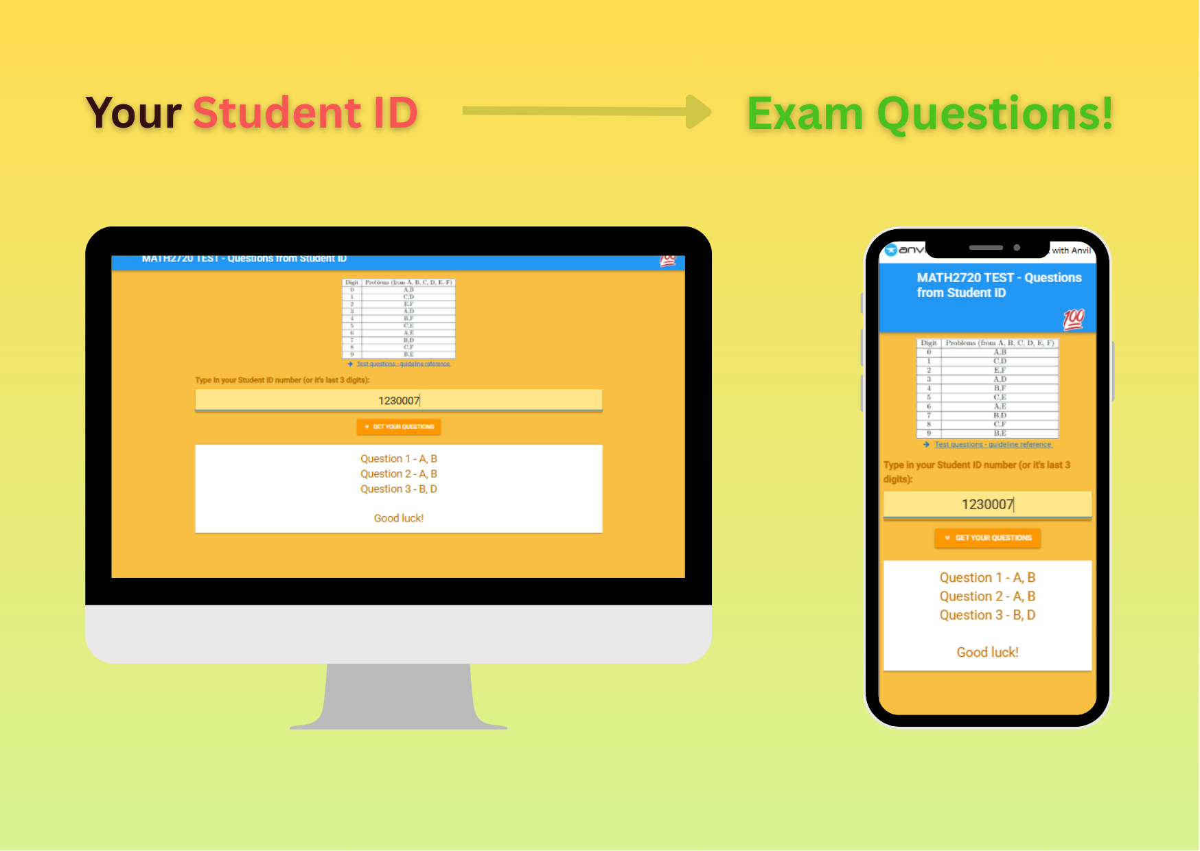 Python Web App for Students to identify their assigned Exam questions from their Student ID during a time-pressured Exam period in University